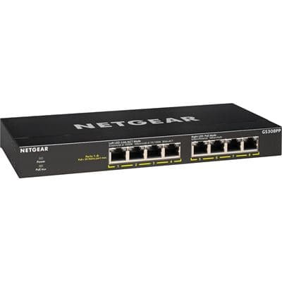 NETGEAR 8-port Gigabit Ethernet PoE+ Switch 8 x PoE+ ports 83W total PoE budget GS308PP-100AJS