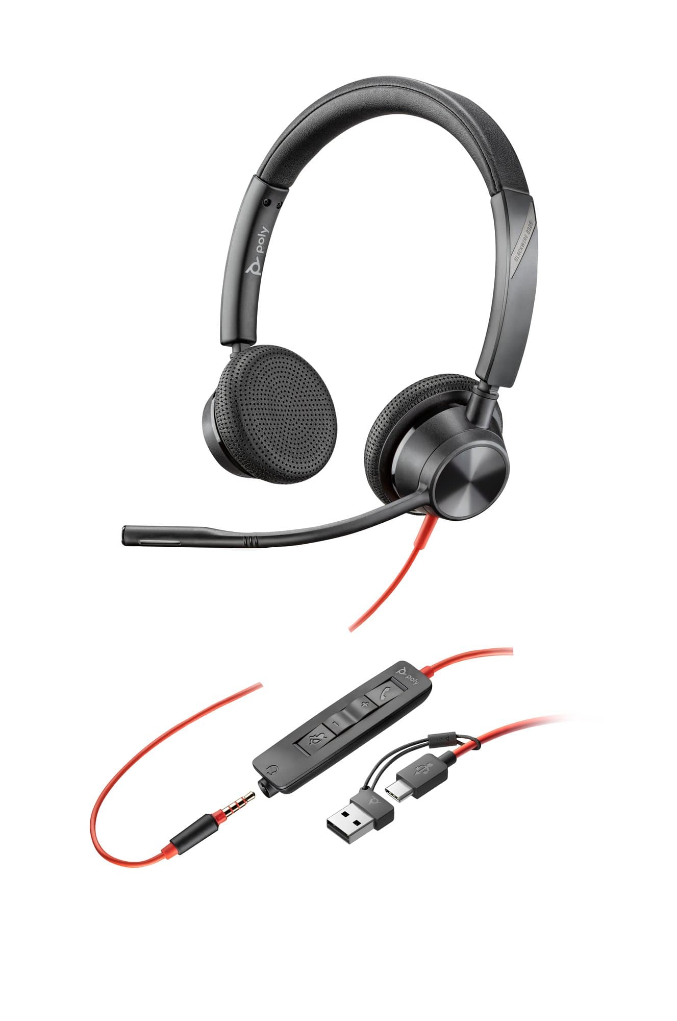 HP HP Poly Blackwire 3325 Stereo USB-C Headset +3.5mm Plug +USB-C/A Adapter 8X221AA