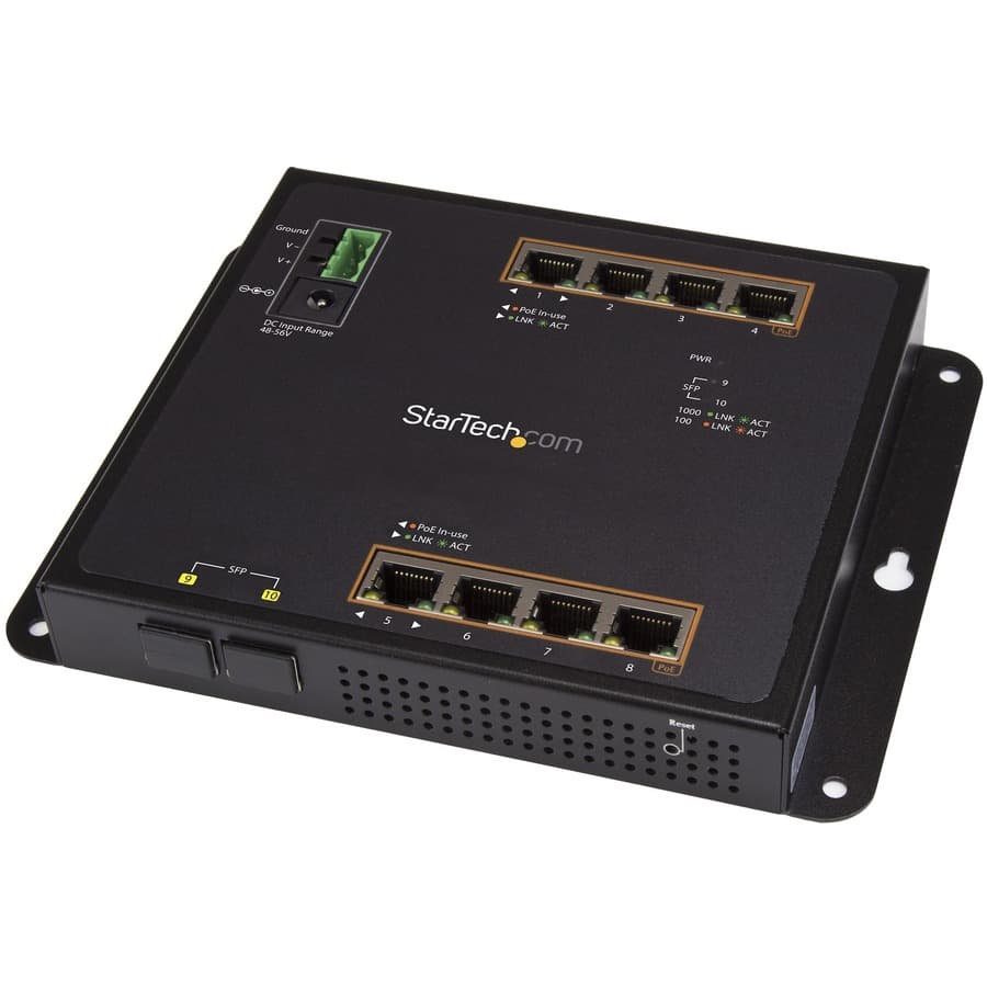 STARTECH STARTECH.COM GBE SWITCH - 8-PORT POE+ PLUS 2 SFP PORTS - MANAGED SWITCH, 2 YR IES101GP2SFW