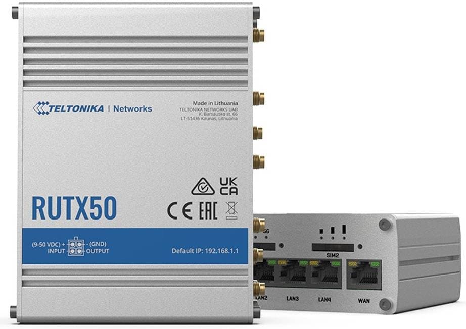 Teltonika Teltonika RUTX50 Dual SIM Cellular 4G/LTE/5G Gigabit Wi-Fi Broadband Router with I/O and GPS RUTX50