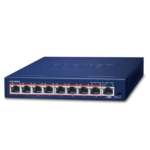 Planet Planet GSD-908HP, 8-Port 10/100/1000 Gigabit 802.3at POE Ethernet Switch plus 1-Port Gigabit Ethernet Switch (100W POE Budget with External Power Supply) NS012
