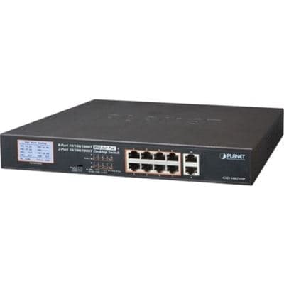 Planet Planet GSD-1002VHP, 8-Port 10/100/1000T 802.3at PoE + 2-Port 10/100/1000T Desktop Switch with LCD PoE Monitor (120W PoE Budget, Standard/VLAN/Extend mode) NS013