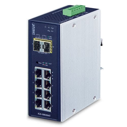Planet Planet IGS+10020MT Industrial 8-Port 10/100/1000T + 2 100/1000X SFP Managed Switch (-40~75 Degree C) NS064