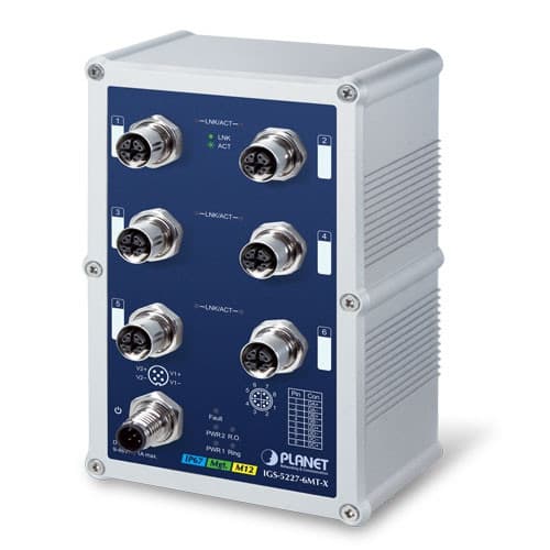 Planet Planet IGS-5227-6MT-X Industrial IP67 Rated 6-Port 10/100/1000TM12 Managed Ethernet Switch(-40~75 degrees C, X-coded M12) NS066