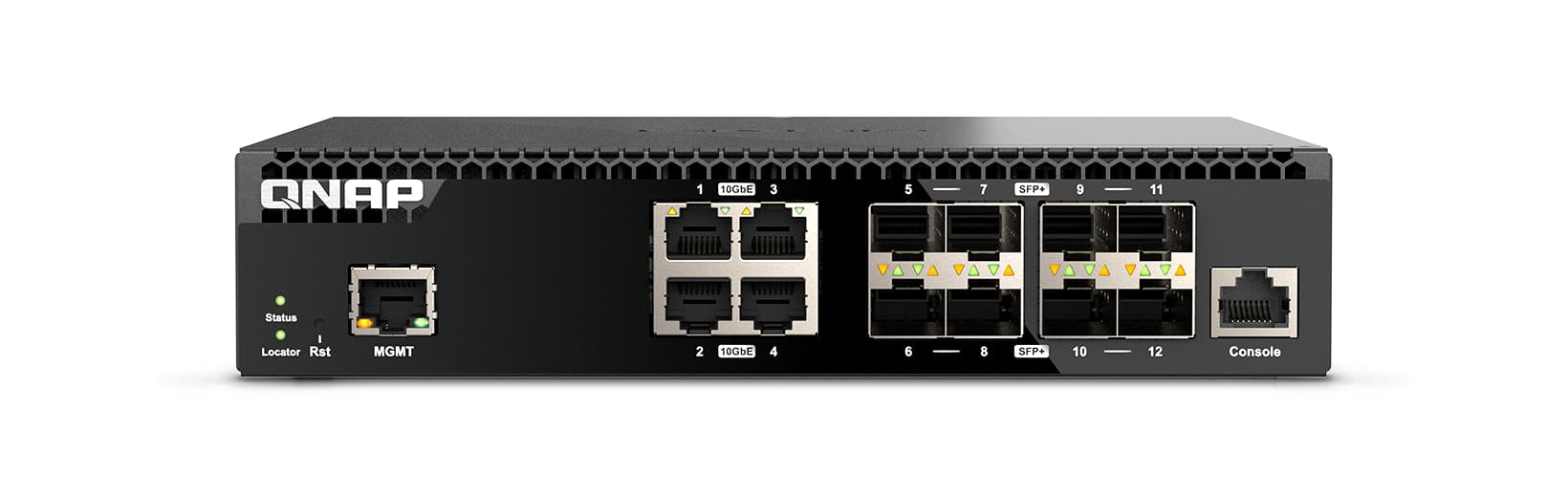 QNAP QNAP QSW-M3212R-8S4T, Management Switch, 12 port of 10GbE port speed, 8 port SFP+, 4 port  10gbE RJ45, half-rackmount design NS089