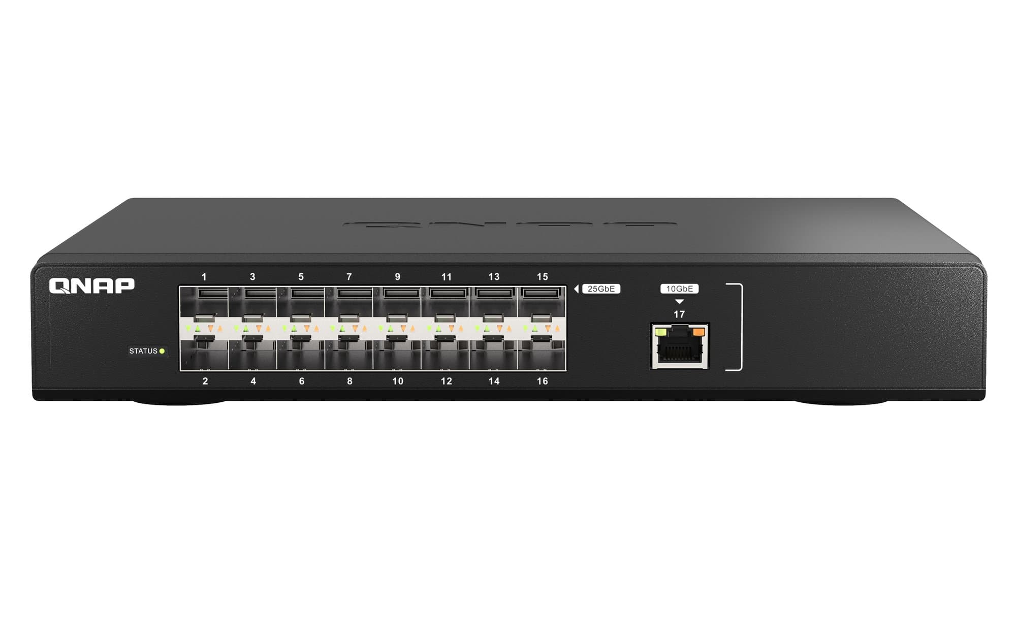 QNAP QNAP QSW-M5216-1T, 1 port 10GbE RJ45, 16 ports GbE SFP28, web managed switch, rackmount design NS101