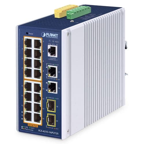 Planet Planet IGS-4215-16P2T2S Industrial 16-Port 10/100/1000T 802.3at PoE +2-Port 10/100/1000T + 2-Port 100/1000X SFP Managed Switch (-40~75 degrees C) NS123