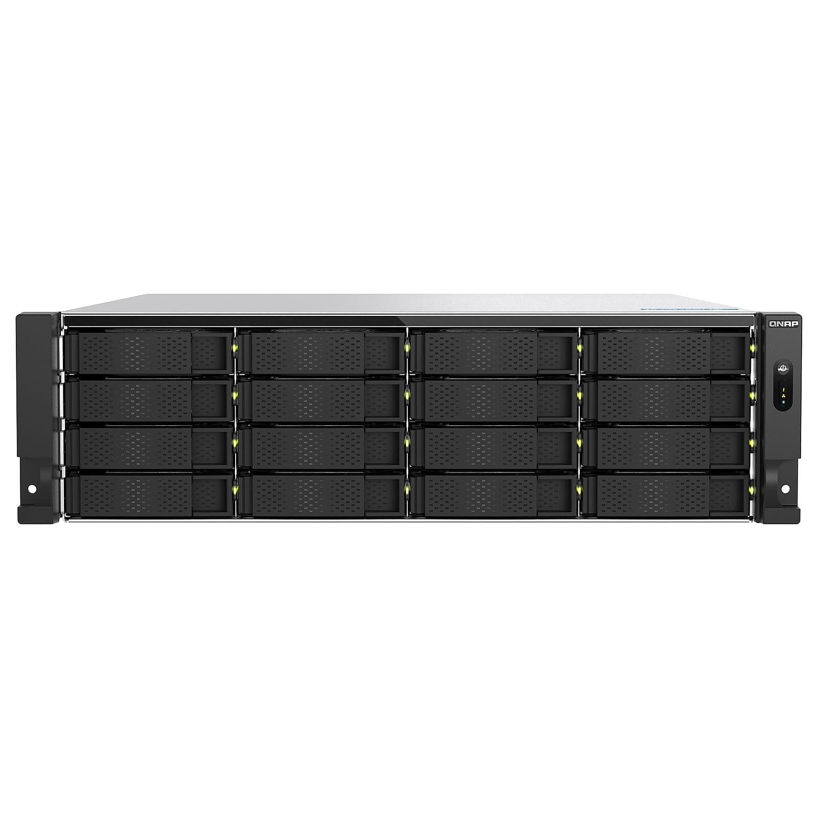QNAP QNAP TS-h1677AXU-RP-R7-32G 3U 16-bay 3.5" SATA HDD NAS, AMD Ryzen  7000 series 8C16T (boost up to 5.3 GHz), 32GB DDR5 non-ECC RAM (max. 128GB total), 2x M.2 2280 PCIe Gen5 x2 slots for SSD cache, 2x 10GBASE-T + 2x 2.5 GbE RJ45, 3 x PCIe Gen 4 expansi TS-h1677AXU-RP-R7-32G