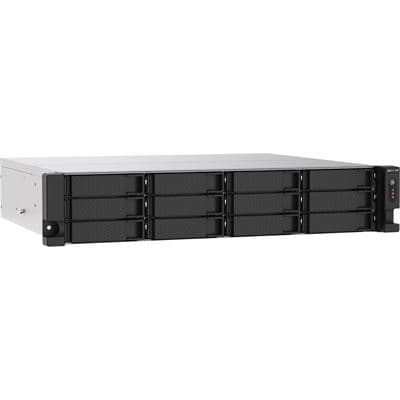QNAP QNAP TS-1273AU-RP-8G 12-bay rackmount NAS, AMD Ryzen V1000 series V1500B 4C/8T 2.2GHz, 8GB DDR4 RAM  (max. 64GB total, optional ECC RAM support), 2 x 2.5GbE LAN, optional 10GbE & M.2 NVMe/SATA SSD expansion via PCIe, 2 x PCIe 3.0 x 4 slots, USB 3.2 G TS-1273AU-RP-8G