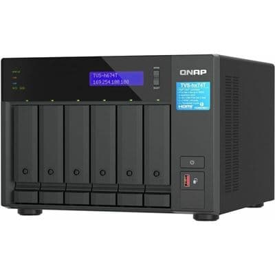 QNAP QNAP TVS-h674T-i5-32G 6-bay QuTS hero NAS, Intel® Core i5-12400 6-core/12-thread, up to 4.6GHz, 32GB SO-DIMM  DDR4(max.64GB), 6 x 2.5"/3.5" SATA HDD/SSD, 2 x 2.5GbE, 2x M.2 PCIe Gen4 x4 slots, 2 x Thunderbolt 4, PCIe Gen4 slots, HDMI 1.4b, 350W PSU TVS-h674T-i5-32G