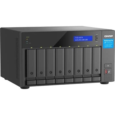 QNAP QNAP TVS-h874X-i9-64G 8-bay QuTS hero NAS, Intel® Core i9 16-core (8 Performance cores + 8 Efficient cores) /24-thread, 64GB SO-DIMM DDR4(max.64GB), 8 x 2.5"/3.5" SATA HDD/SSD, 2 x 10GBASE-T + 2 x 2.5GbE, 2x M.2 PCIe Gen4 x4 slots, PCIe Gen4 slots, TVS-h874X-i9-64G