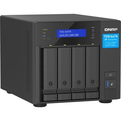 QNAP QNAP TVS-h474-PT-8G 4-bay QuTS hero NAS, Intel® Pentium® Gold G7400, up to 3.7GHz, 8GB  SO-DIMM  DDR4(max.128GB), 4 x 2.5"/3.5" SATA HDD/SSD, 2 x 2.5GbE, 2x M.2 PCIe Gen3 x2 slots, PCIe Gen4 slots, HDMI 1.4b, 250W PSU TVS-h474-PT-8G
