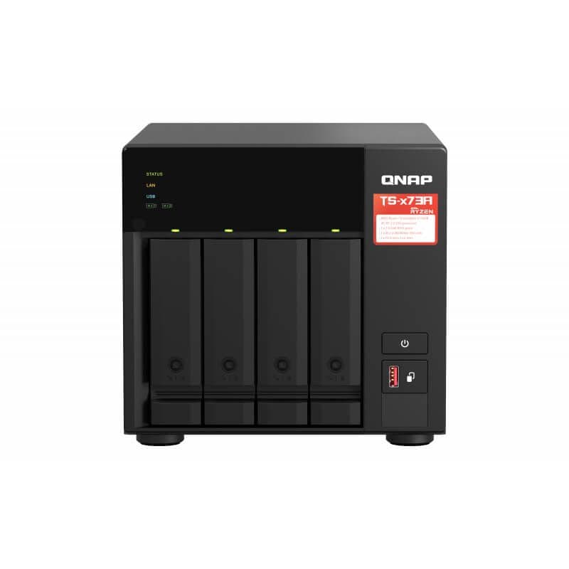 QNAP QNAP TS-473A-8G 4-bay NAS, AMD Ryzen V1000 series V1500B 4C/8T 2.2GHz, 8GB DDR4 RAM (2 x SODIMM slots, max. 64GB, optional ECC RAM support), 4x SATA 6Gb/s bays, 2x M.2 NVMe PCIe Gen3 SSD slots, 2 x 2.5GbE LAN, optional 10GbE, 2x PCIe 3.0 x 4 slots, U TS-473A-8G