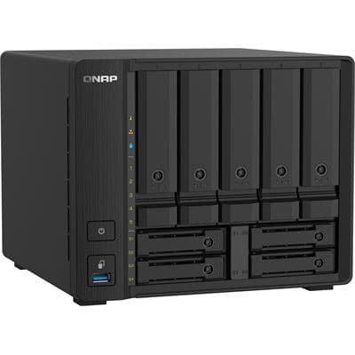 QNAP QNAP TS-932PX-4G 9-Bay NAS, AL324 64-bit quad-core 1.7GHz, 4GB DDR4 SODIMM RAM (1 RAM slot, max 16GB), 5 x 3.5" and 4 x 2.5" drive slots, 2 x 10GbE SFP+ LAN, 2 x 2.5GbE (2.5G/1G) LAN, 3 x USB 3.2 Gen1, hardware encryption, expansion unit support TS-932PX-4G