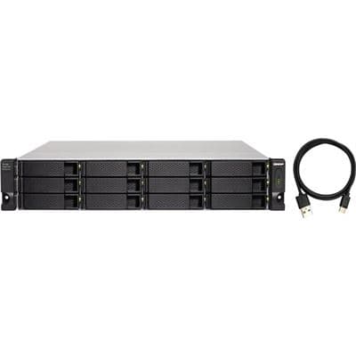 QNAP QNAP TL-R1200C-RP 12-bay 2U rackmount USB-C 3.1 Gen2 10Gbps JBOD expansion unit, redundant PSU, with a 1-meter USB-C to USB-A 3.1 Gen2 cable. TL-R1200C-RP