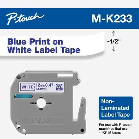 BROTHER BROTHER 12mm BLU on WHT tape for PT65 PT85 PT100 1049631