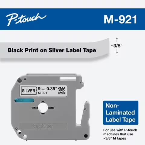 BROTHER BROTHER 9MM BLK ON SLVR TAPE for PT65 PT85 PT100 1052239