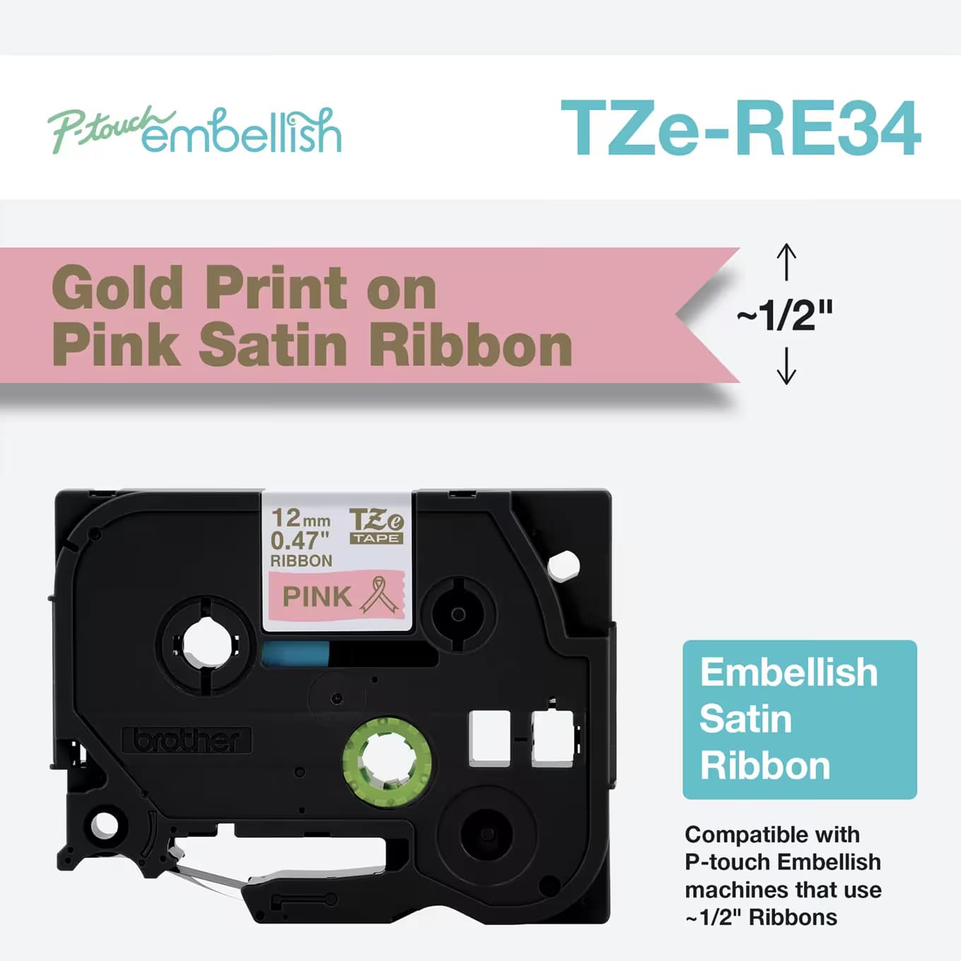 BROTHER BROTHER TZERE34 12MM GOLD ON PINK RIBBON TAPE 3444381