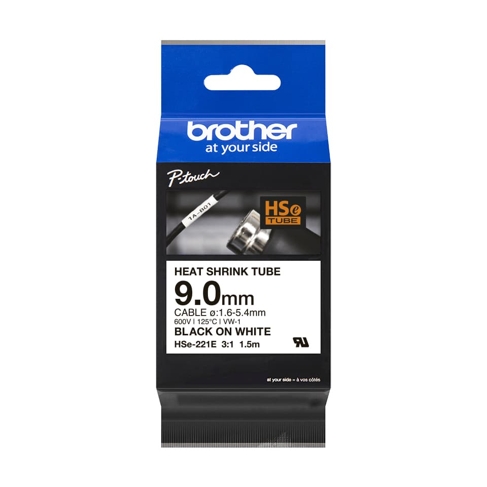 BROTHER BROTHER HSE221E 9.0MM B ON W HEAT SHRINK TAPE 5610416