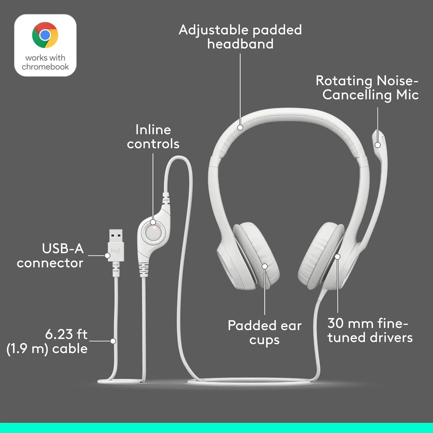 LOGITECH LOGITECH H390 USB DIGITAL HEADSET - OFF WHITE 5634390