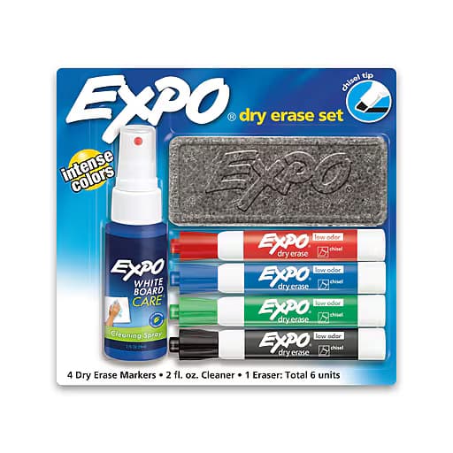 Expo EXPO Dry Erase Markers Chisel Tip with Cleaning Spray & Eraser 80653