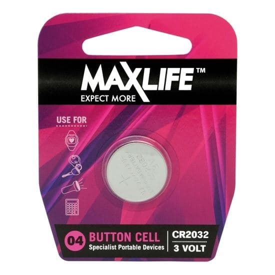 Maxlife MAXLIFE CR2032 Lithium Button Cell Battery. 1Pk. (Available in Box of BAT2032