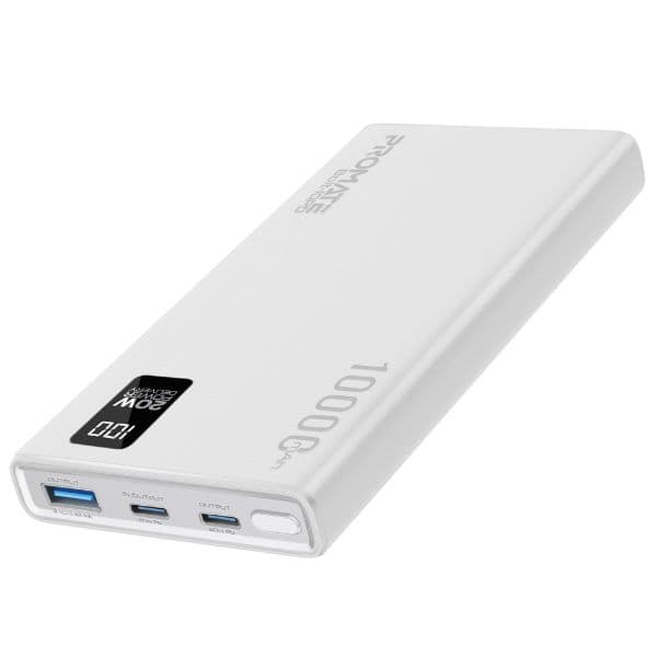 Promate 10000mAh Super Slim Smart Charging Power Bank 20W Dual USB-C & 1x 22.5W USB-A QC 3.0 BOLT-10PD-WHT