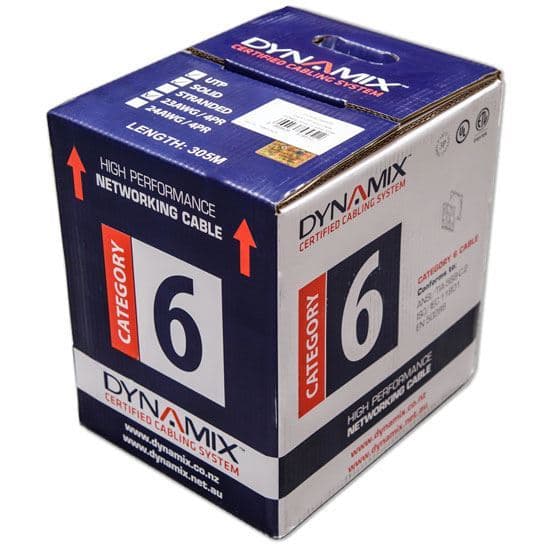 Dynamix DYNAMIX 305m Cat6 White UTP SOLID Cable Roll, 250MHz, 23AWGx4P, PVC C-C6-SLDWHITE