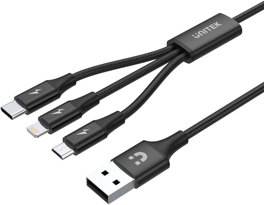 Unitek UNITEK 1.2m USB 3-in-1 Charge Cable. Integrated USB-A to Micro-B, C14049BK