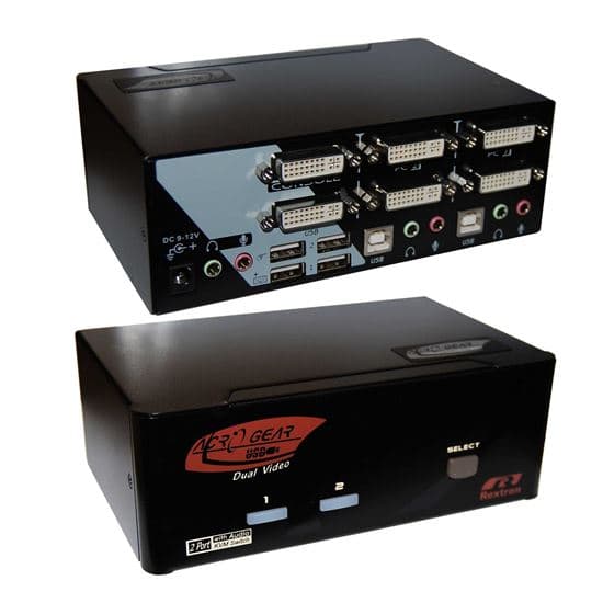 Rextron REXTRON 2 Port Dual-View DVI/USB KVM Switch with Audio,Colour Black. DADG122-BK