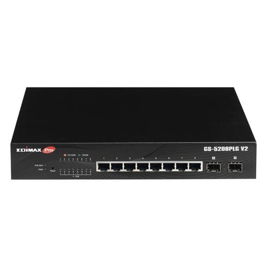 Edimax EDIMAX 10 Port Gigabit Long Range PoE+ Web Smart Switch with 2x SFP GS-5208PLGV2