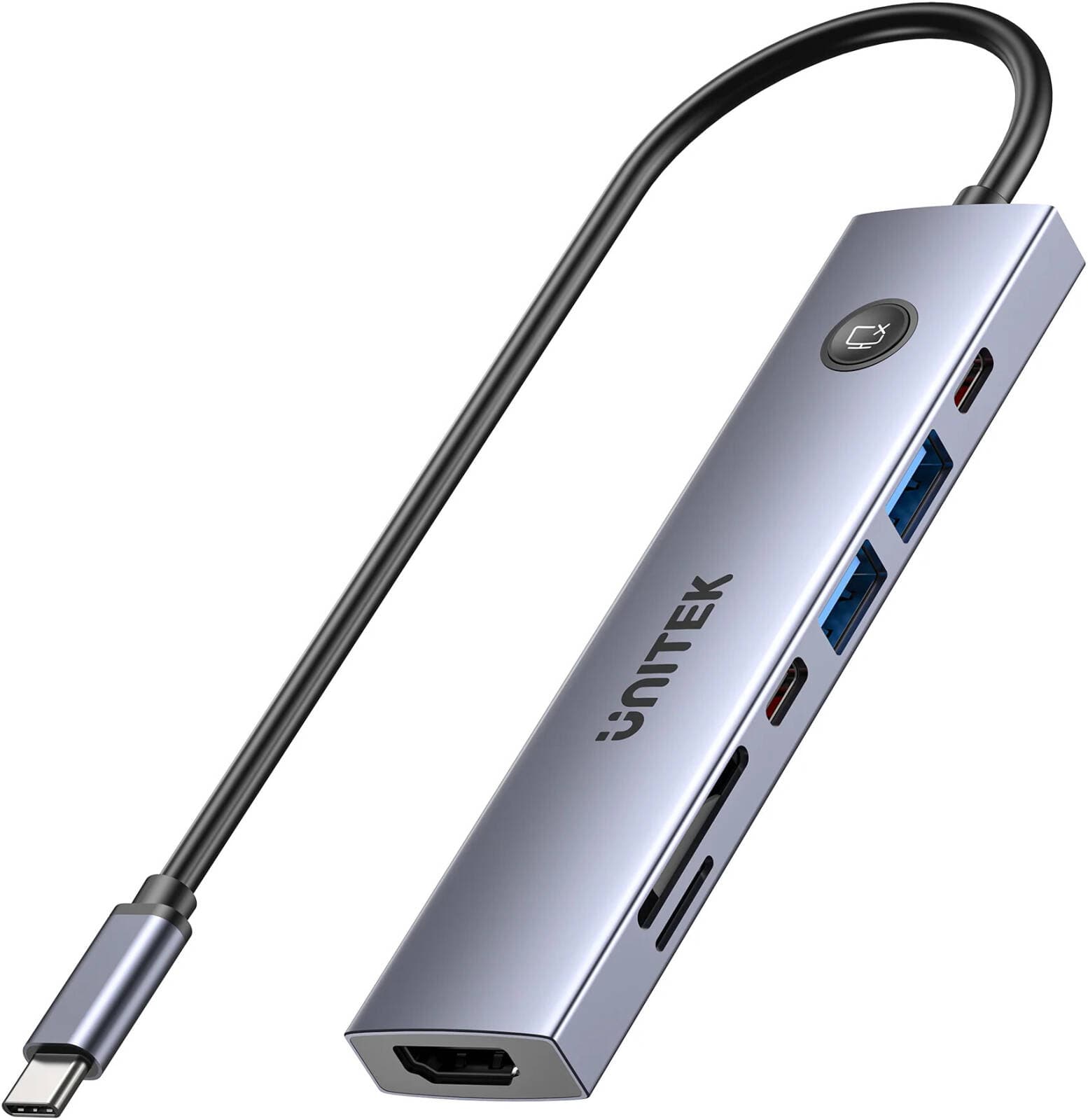 UNITEK UHUB S7 Pro 7-In-1 5Gbps USB-C Hub With Screen On/Off Button 4K@60Hz, PD 100W, And SD/Micro H1124AGY