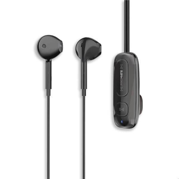 Promate Clip-On BT Wireless Dynamic Earphones Magnetic Collar Clip Up To 12hrs Playtime Inline LATCH-BLK