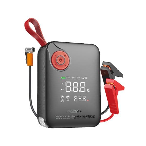 Promate 800A/12V High-Cap Jump Starter 150PSI Air Compressor 10000mAh Power Bank, 210lm LED Torch PATROLPACK-4