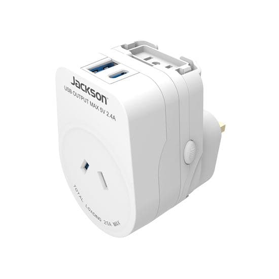 Jackson JACKSON Outbound Travel Adaptor with USB-A/C. Converts 2-Pin NZ/AUS PTAUSBAC