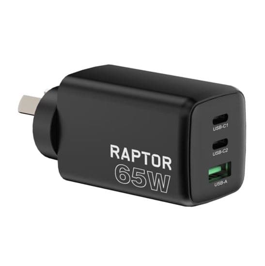 Jackson Raptor 65W GaN Charger 2x USB-C 1x USB-A Charging Ports RAP65CPD-B