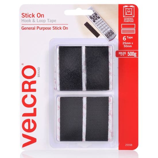 Velcro VELCRO Brand 25mm x 50mm Stick on Hook & Loop Pre-Cut 6 Pack Surface VEL25558