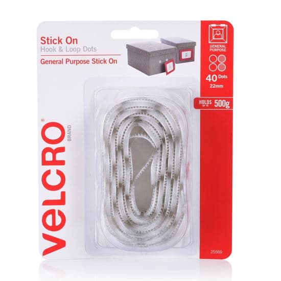 Velcro VELCRO Brand 22mm Stick On Hook & Loop Dots. Pack of 40. Designed for VEL25569