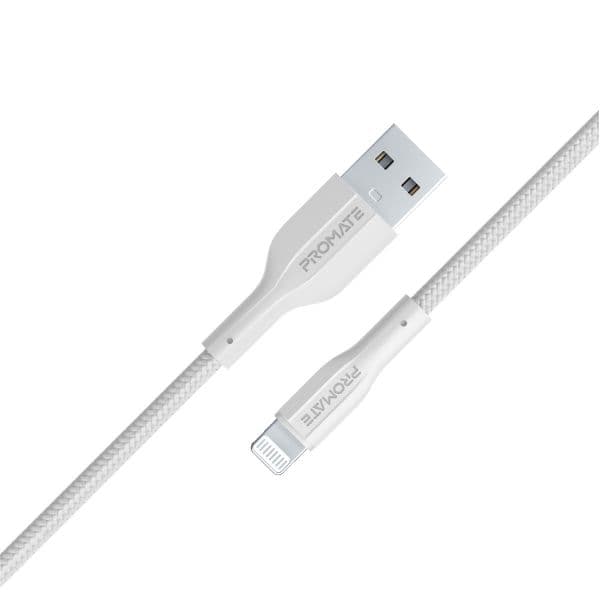 PROMATE 1M USB-A To Lightning Connector Super Flexible Cable 2A Charging & 480Mbps Data XCORD-AI-WHT