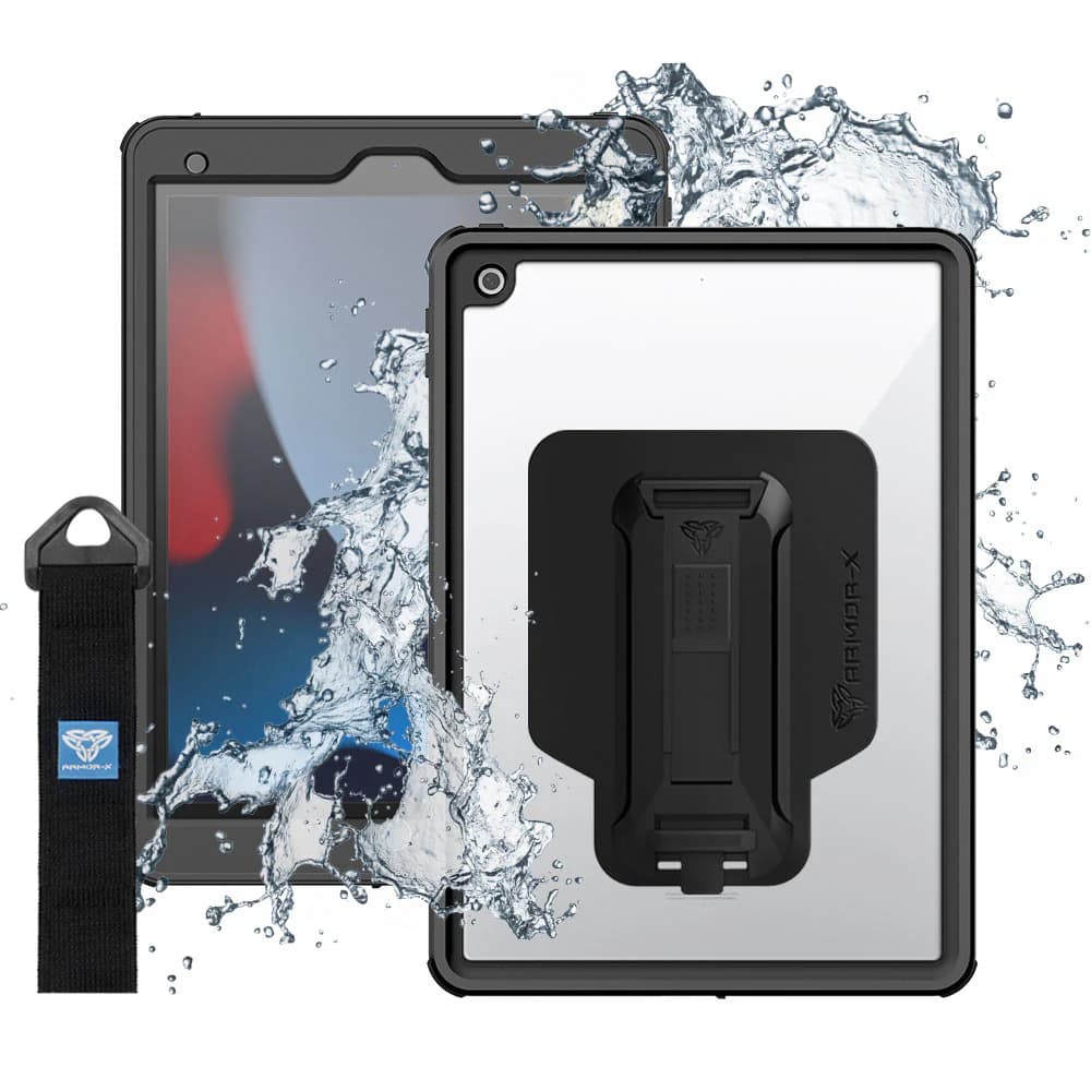 Armor-X Waterproof Case with Handstrap- Kickstand and X-Mount for iPad 10.2"" Black (7th- 8th and 9th gen) 385897