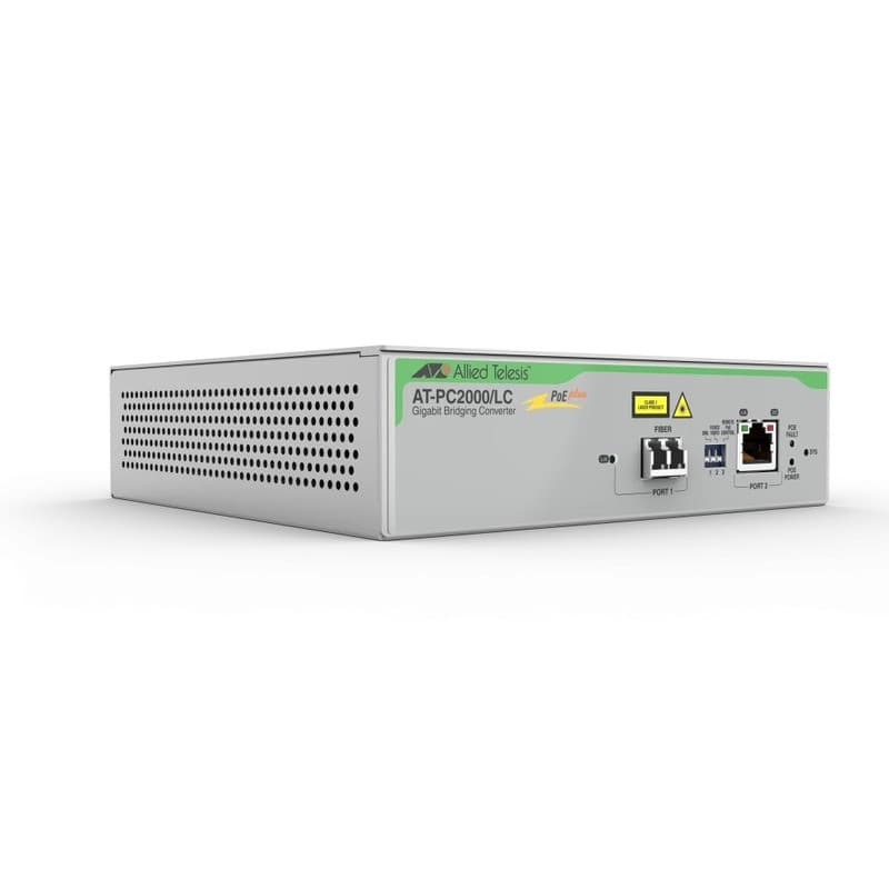 Allied Telesis AT-PC2000/LC-960 TAA (Federal) 10/100/1000T to 1000SX/LC POE+ Media & Rate Converter- Universal PSU 393958