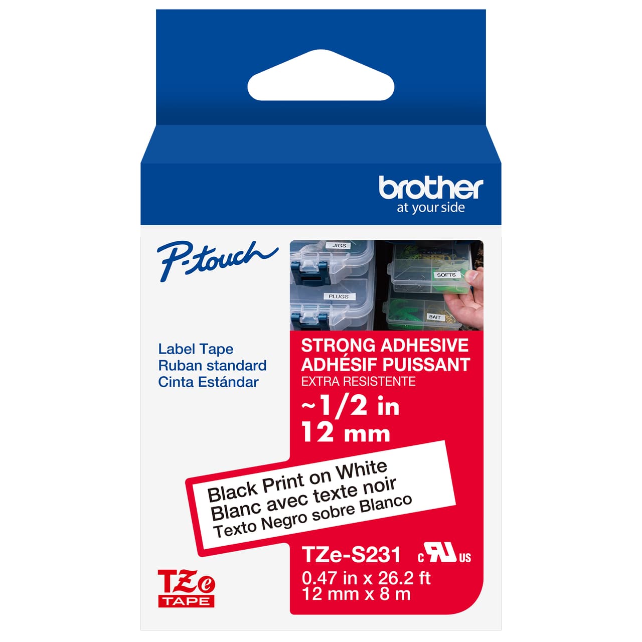 Brother TZeS231 12mm x 8m Standard laminated - Black on White 401951