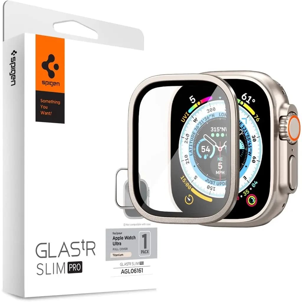 Spigen Tempered Glass Screen Protector with Alloy Tray for Apple Watch Ultra - Titanium 485244