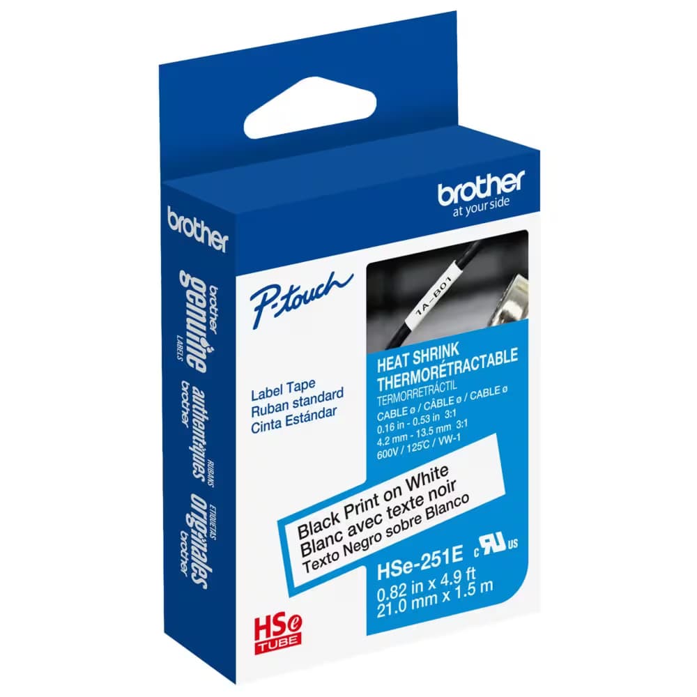 Brother Brother HSe-251E 21.0mm x 1.5m Black on White Heat Shrink Tape HSE251E