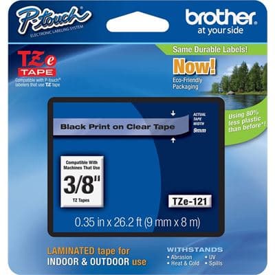 Brother Brother TZe-121 9mm x 8m Black on Clear Tape TZE121