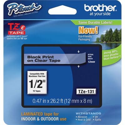 Brother Brother TZe-131 12mm x 8m Black on Clear Tape TZE131