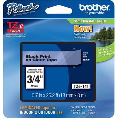 Brother Brother TZe-141 18mm x 8m Black on Clear Tape TZE141