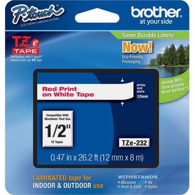 Brother Brother TZe-232 12mm x 8m Red on White Tape TZE232