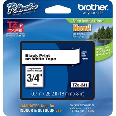 Brother Brother TZe-241 18mm x 8m Black on White Tape TZE241