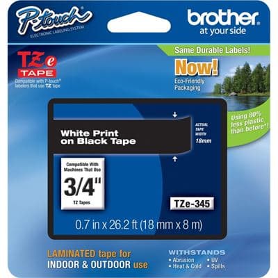 Brother Brother TZe-345 18mm x 8m White on Black Tape TZE345